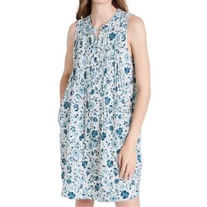 Faherty Isha Floral Imma Dress White with Blue Flowers Linen Mini Dress Size XXL